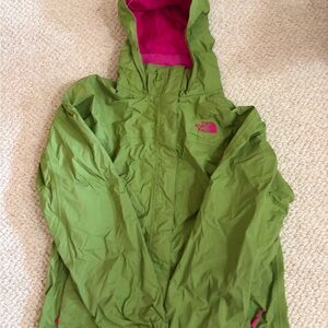 The North Face Kids' girl’s Green pink Hooded Rain Jacket with Pockets-Nylon